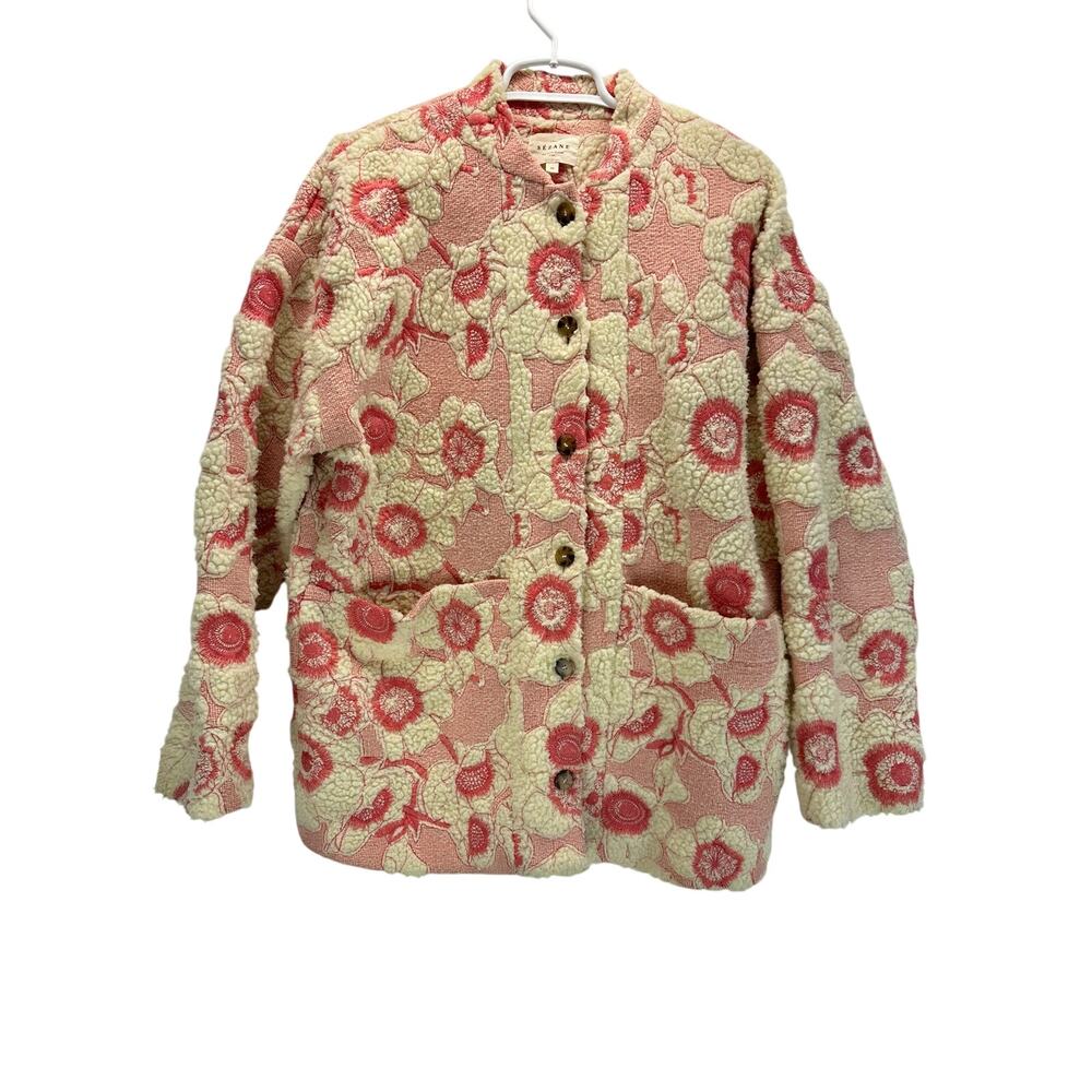 Sezane Nael Jacket in Rosewood Ecru White Pink Floral Button Front 38/Med - Picture 2 of 7